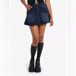 Hot Topic Social Collision Blue Denim Mini Skirt XS Star detail gothic grunge